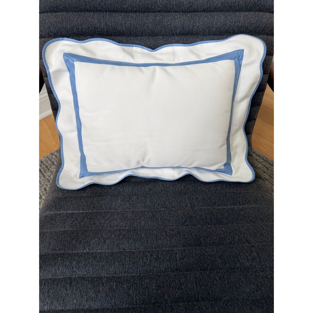 Peacock Alley Scalloped Pillow Sham Small White Blue Matelasse Cotton Blend